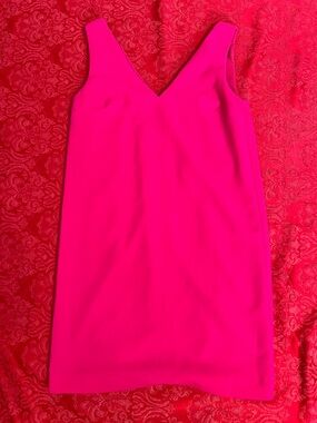 Trina Turk Hot Pink Shift Dress Size 4 V-Neck Sleeveless Layered Back Panels
